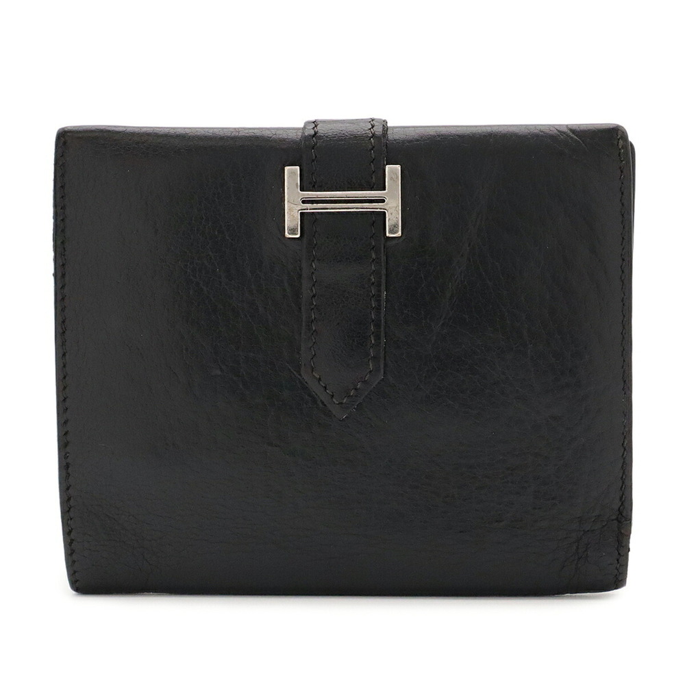 HERMES Bearn Compact Bi-fold Wallet, Leather, Black, EEG Stamp